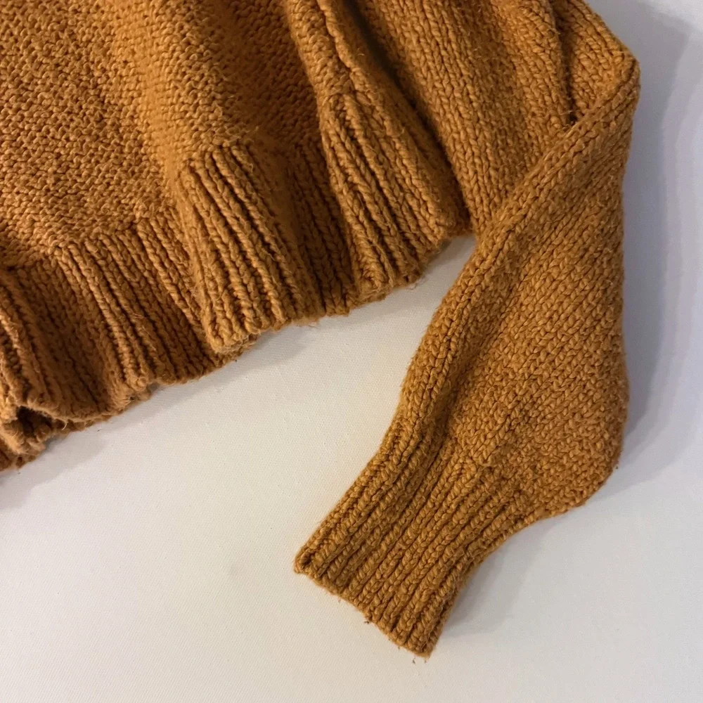 Free People Sweetheart Henley Cropped Sweater Rust Small Cottagecore Granola